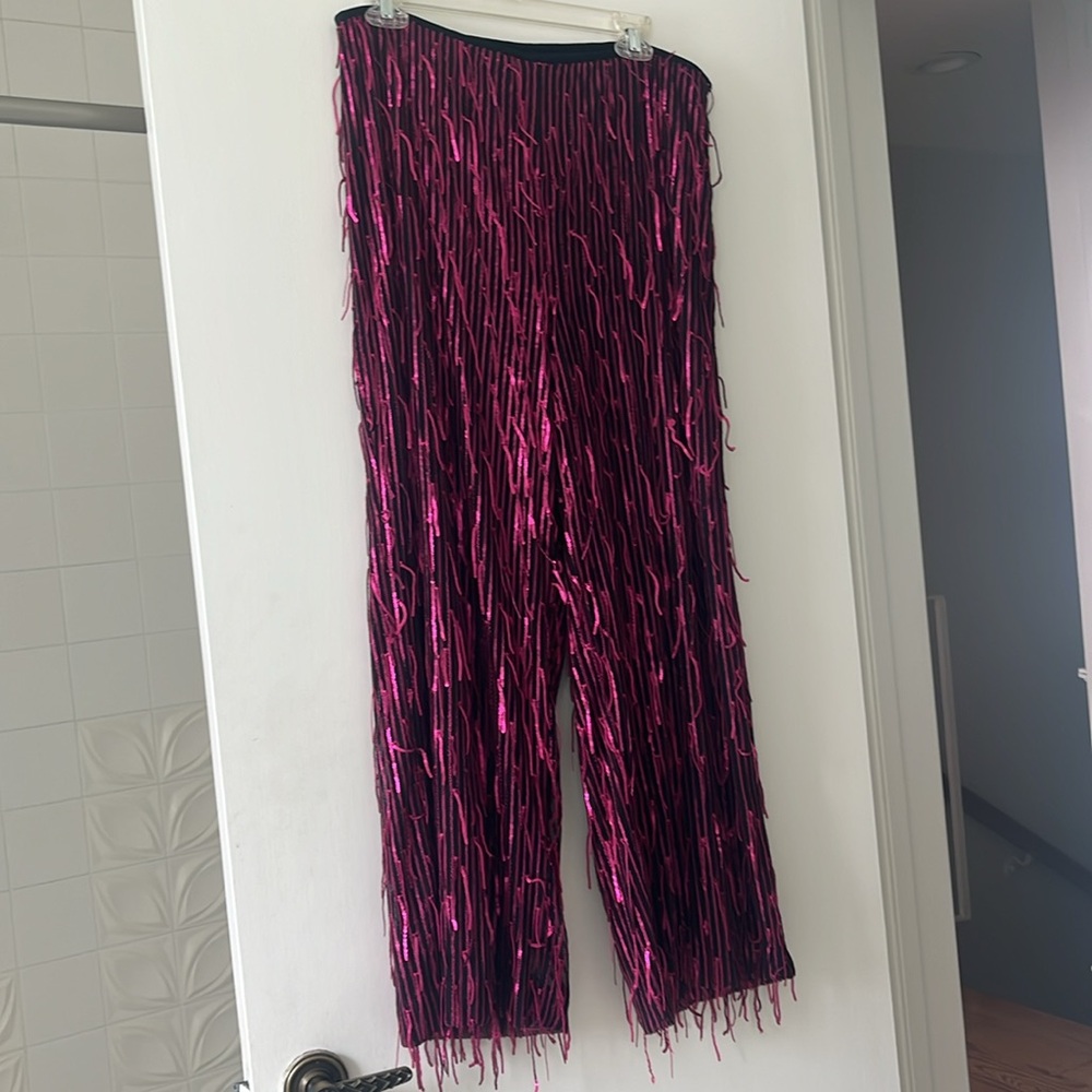 Anthropologie Maeve Sequined Wide Leg Pants Plum PETITE - Picture 9 of 10
